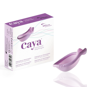 Caya product packaging and device on a white background